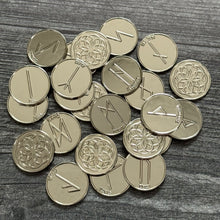 Load image into Gallery viewer, Elder Futhark Runes Coin Set With Rune Names - Shiny Finishes